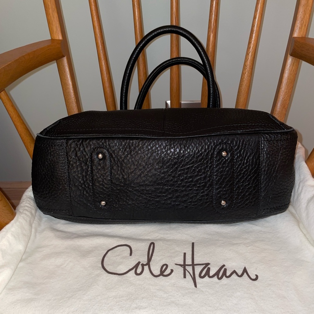 Cole Haan Structured Black Pebbled Leather Satchel Handbag - Picture 12 of 16